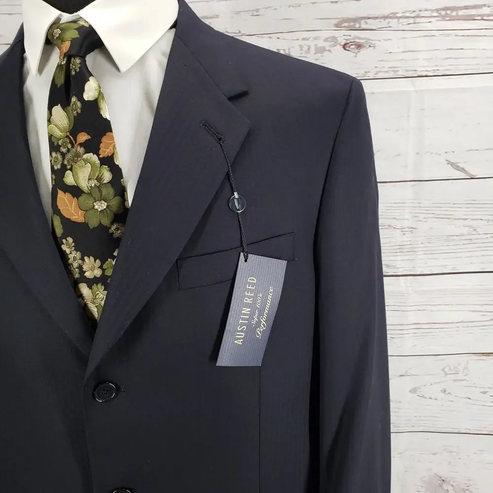 Austin Reed New Black Wool Super 100's Herringbone Suit Jacket 44R